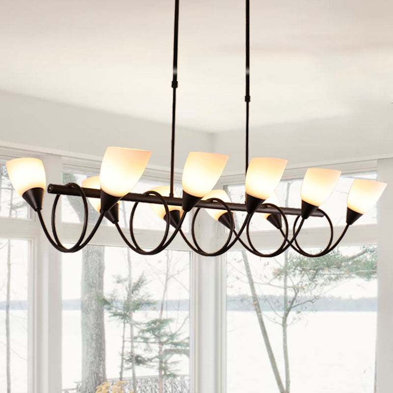 Black Cup Shape Chandelier Light Vintage 6/8/10 Lights White Glass Led Pendant Lamp Kit with Linear Design Clearhalo 'Ceiling Lights' 'Chandeliers' 'Modern Chandeliers' 'Modern' Lighting' 244974