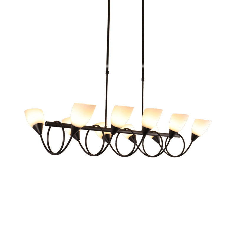 Black Cup Shape Chandelier Light Vintage 6/8/10 Lights White Glass Led Pendant Lamp Kit with Linear Design Clearhalo 'Ceiling Lights' 'Chandeliers' 'Modern Chandeliers' 'Modern' Lighting' 244975