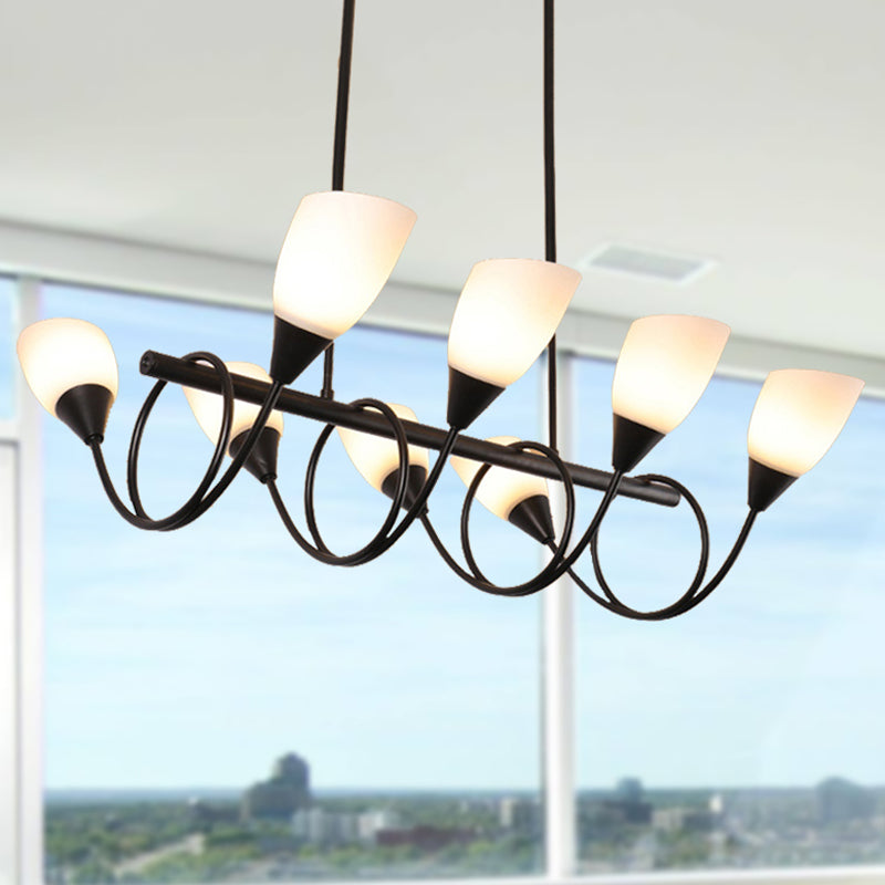 Black Cup Shape Chandelier Light Vintage 6/8/10 Lights White Glass Led Pendant Lamp Kit with Linear Design 8 Black Clearhalo 'Ceiling Lights' 'Chandeliers' 'Modern Chandeliers' 'Modern' Lighting' 244976