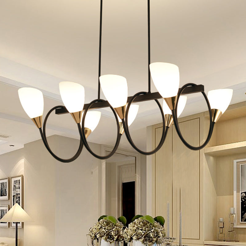 Black Cup Shape Chandelier Light Vintage 6/8/10 Lights White Glass Led Pendant Lamp Kit with Linear Design Clearhalo 'Ceiling Lights' 'Chandeliers' 'Modern Chandeliers' 'Modern' Lighting' 244977
