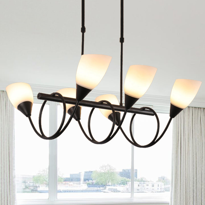Black Cup Shape Chandelier Light Vintage 6/8/10 Lights White Glass Led Pendant Lamp Kit with Linear Design Clearhalo 'Ceiling Lights' 'Chandeliers' 'Modern Chandeliers' 'Modern' Lighting' 244979