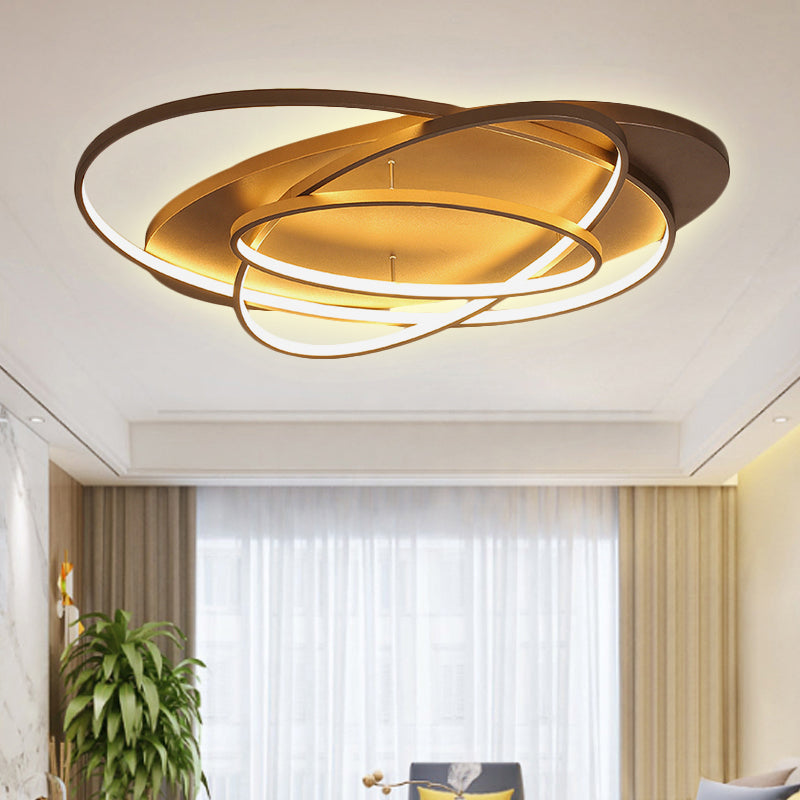 21"/29.5"/34" Wide Black/Brown Overlapped Ceiling Lamp Contemporary LED Acrylic Flush Mount Light in Warm/White Light Brown 29.5" Clearhalo 'Ceiling Lights' 'Close To Ceiling Lights' 'Close to ceiling' 'Flush mount' Lighting' 245016