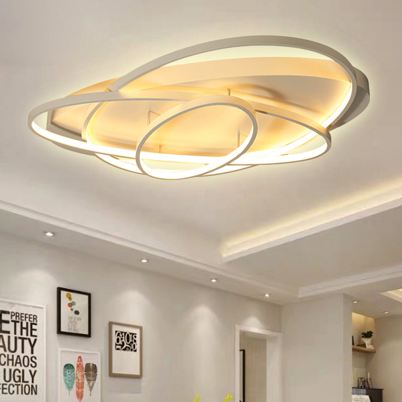21"/29.5"/34" Wide Black/Brown Overlapped Ceiling Lamp Contemporary LED Acrylic Flush Mount Light in Warm/White Light White 29.5" Clearhalo 'Ceiling Lights' 'Close To Ceiling Lights' 'Close to ceiling' 'Flush mount' Lighting' 245020