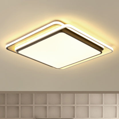 Overlapping Square Flush Ceiling Light Simplicity Metal LED Black Ceiling Mount Light in White/Warm Light, 19"/23" Wide Black Clearhalo 'Ceiling Lights' 'Close To Ceiling Lights' 'Close to ceiling' 'Flush mount' Lighting' 245066