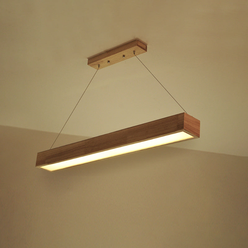 Beige Linear LED Pendant Light Modern 1-Head Wood Hanging Ceiling Lamp in Warm/White Light, 23.5"/35.5"/47" Wide Clearhalo 'Ceiling Lights' 'Pendant Lights' 'Pendants' Lighting' 245073
