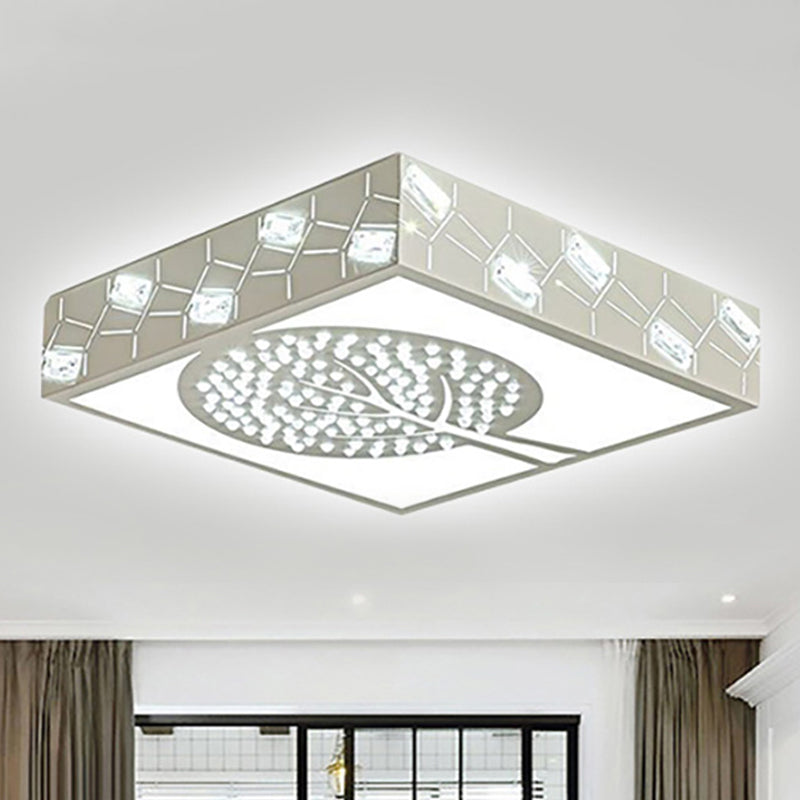 Square Box Flush Mount Lighting Nordic Metal LED Bedroom Ceiling Lamp with Crystal Bead in White/Warm Light with Tree Pattern White Clearhalo 'Ceiling Lights' 'Close To Ceiling Lights' 'Close to ceiling' 'Flush mount' Lighting' 245099