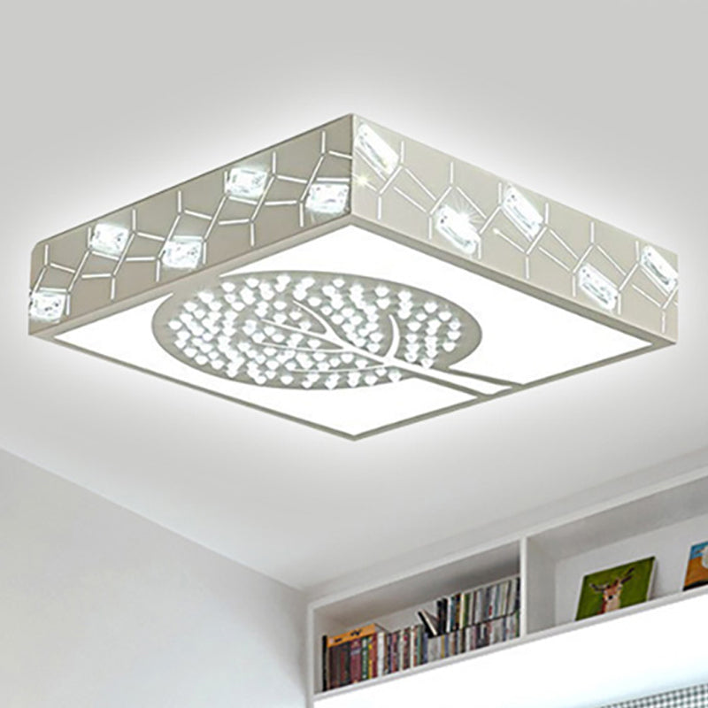 Square Box Flush Mount Lighting Nordic Metal LED Bedroom Ceiling Lamp with Crystal Bead in White/Warm Light with Tree Pattern Clearhalo 'Ceiling Lights' 'Close To Ceiling Lights' 'Close to ceiling' 'Flush mount' Lighting' 245100