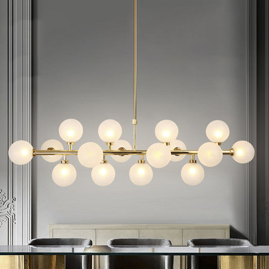 Post Modern 16 Lights Island Chandelier Gold Linear Billiard Light with Glass Shade Clearhalo 'Ceiling Lights' 'Glass shade' 'Glass' 'Island Lights' Lighting' 245135