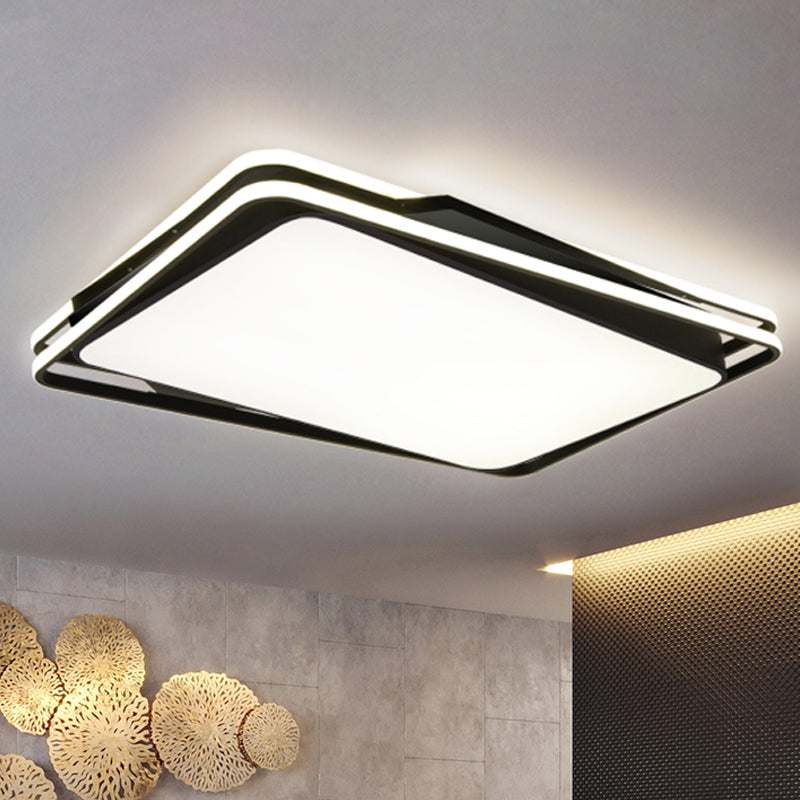 Black Geometrical Flush Mount Ceiling Lamp Minimalist LED Metal Ceiling Lighting in White/Warm Light, 23.5"/35.5" Wide Black Clearhalo 'Ceiling Lights' 'Close To Ceiling Lights' 'Close to ceiling' 'Flush mount' Lighting' 245136