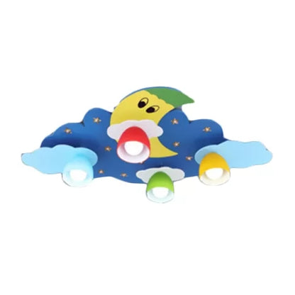 Game Room Cloud Flush Mount Light with Crescent Wood 4 Heads Ceiling Lamp Blue Clearhalo 'Ceiling Lights' 'Close To Ceiling Lights' 'Close to ceiling' 'Flush mount' Lighting' 24514