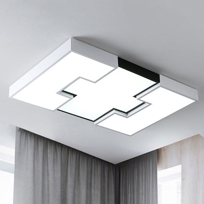 Rectangular Metal and Acrylic Flush Lighting Modern LED White Ceiling Mounted Light in White/Third Gear Light with Recess Design White White Clearhalo 'Ceiling Lights' 'Close To Ceiling Lights' 'Close to ceiling' 'Flush mount' Lighting' 245142