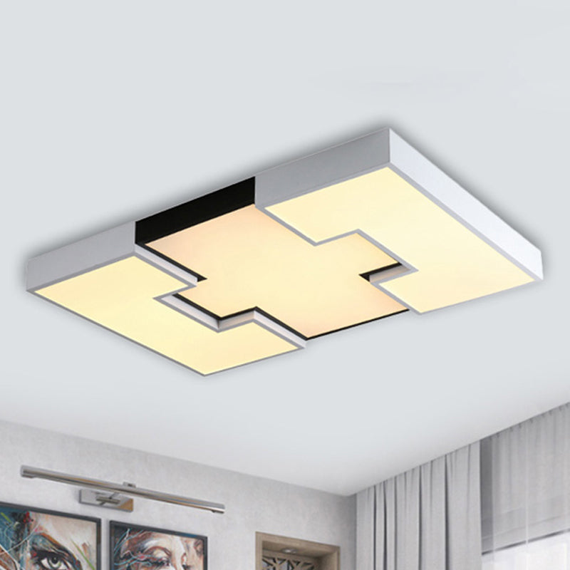 Rectangular Metal and Acrylic Flush Lighting Modern LED White Ceiling Mounted Light in White/Third Gear Light with Recess Design White 3 Color Clearhalo 'Ceiling Lights' 'Close To Ceiling Lights' 'Close to ceiling' 'Flush mount' Lighting' 245143