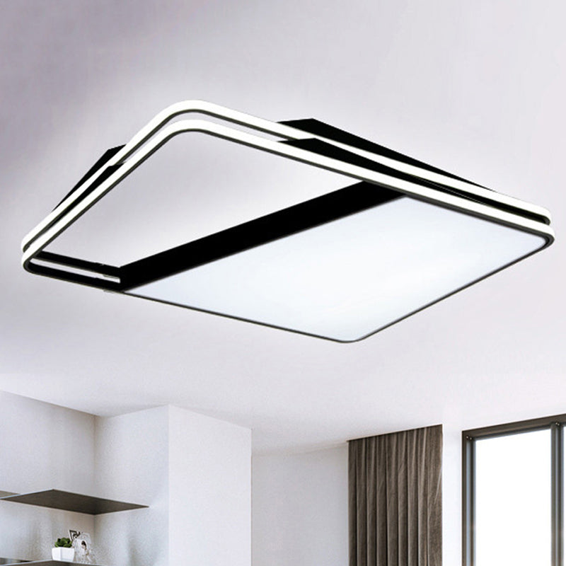 Modernism Splicing Trapezoid Flush Ceiling Lighting Metal LED Living Room Ceiling Fixture in White/Warm Light, 23.5"/35.5" Wide Black White Clearhalo 'Ceiling Lights' 'Close To Ceiling Lights' 'Close to ceiling' 'Flush mount' Lighting' 245167