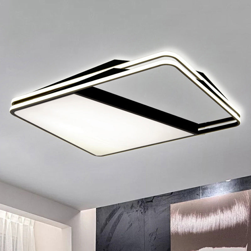 Modernism Splicing Trapezoid Flush Ceiling Lighting Metal LED Living Room Ceiling Fixture in White/Warm Light, 23.5"/35.5" Wide Black Warm Clearhalo 'Ceiling Lights' 'Close To Ceiling Lights' 'Close to ceiling' 'Flush mount' Lighting' 245168