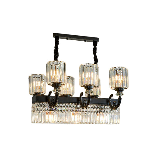 Crystal Prism Black Island Pendant Cylindrical 9-Head Modern Style Hanging Lamp with Fringe Clearhalo 'Ceiling Lights' 'Island Lights' Lighting' 2451710