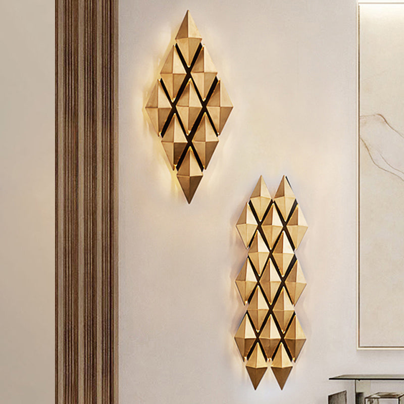 Modern Stylish LED Wall Lamp with Metallic Shade Gold Diamond Sconce Light Fixture in Warm/White Light, 23"/31" Width Clearhalo 'Cast Iron' 'Glass' 'Industrial' 'Modern wall lights' 'Modern' 'Tiffany' 'Traditional wall lights' 'Wall Lamps & Sconces' 'Wall Lights' Lighting' 245179
