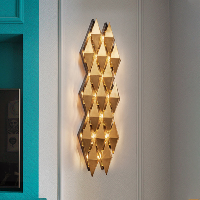 Modern Stylish LED Wall Lamp with Metallic Shade Gold Diamond Sconce Light Fixture in Warm/White Light, 23"/31" Width Gold 31" Clearhalo 'Cast Iron' 'Glass' 'Industrial' 'Modern wall lights' 'Modern' 'Tiffany' 'Traditional wall lights' 'Wall Lamps & Sconces' 'Wall Lights' Lighting' 245180