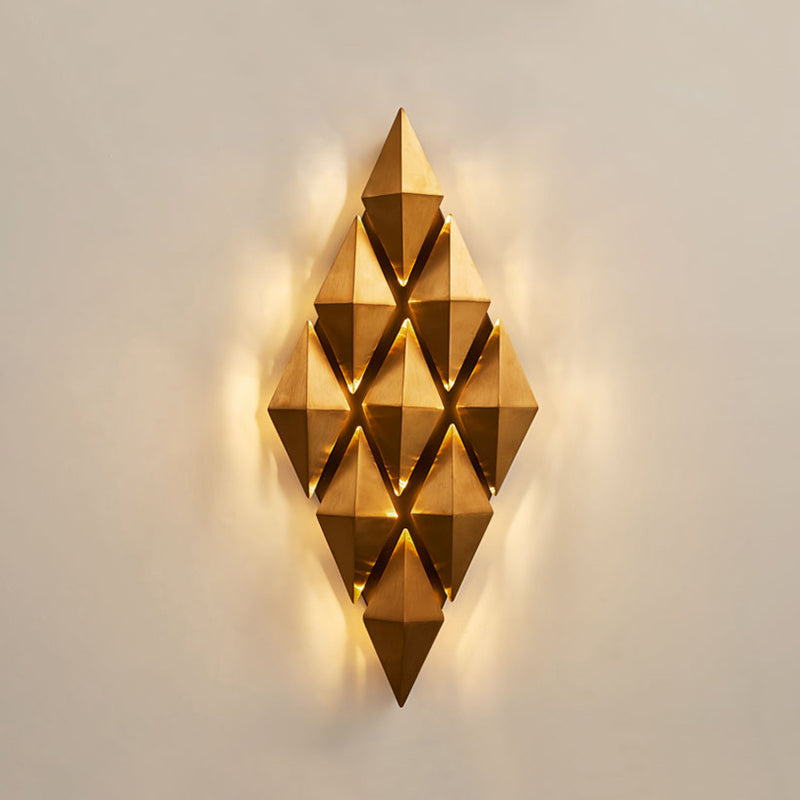 Modern Stylish LED Wall Lamp with Metallic Shade Gold Diamond Sconce Light Fixture in Warm/White Light, 23"/31" Width Gold 23" Clearhalo 'Cast Iron' 'Glass' 'Industrial' 'Modern wall lights' 'Modern' 'Tiffany' 'Traditional wall lights' 'Wall Lamps & Sconces' 'Wall Lights' Lighting' 245181
