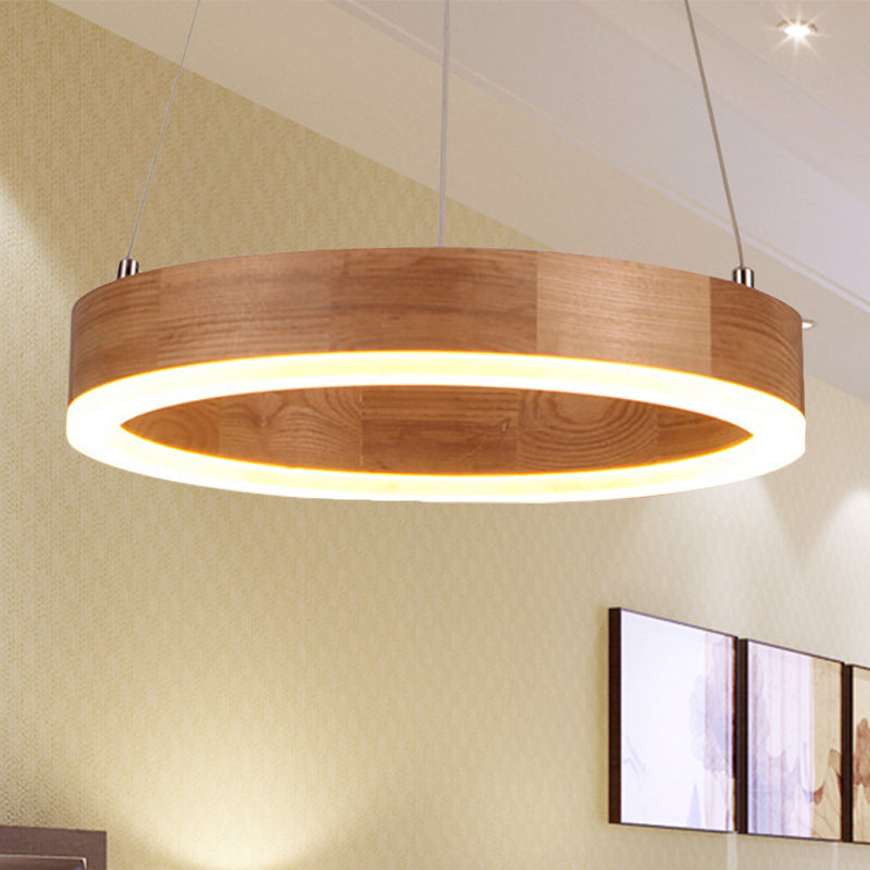 Wood Ring LED Chandelier Light Modern 1/2/3-Light Beige Drop Pendant Fixture for Dining Room Clearhalo 'Ceiling Lights' 'Chandeliers' Lighting' options 245212