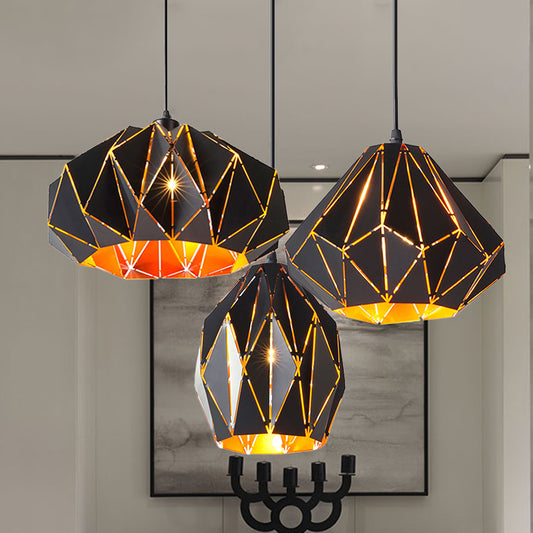 Origami Style Pendant Light 1 Light Metallic Ceiling Hanging Lamp in Black for Cafe Restaurant Clearhalo 'Ceiling Lights' 'Modern Pendants' 'Modern' 'Pendant Lights' 'Pendants' Lighting' 245234