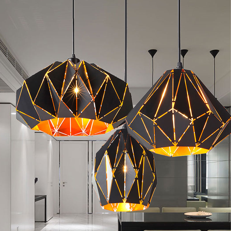 Origami Style Pendant Light 1 Light Metallic Ceiling Hanging Lamp in Black for Cafe Restaurant Clearhalo 'Ceiling Lights' 'Modern Pendants' 'Modern' 'Pendant Lights' 'Pendants' Lighting' 245235