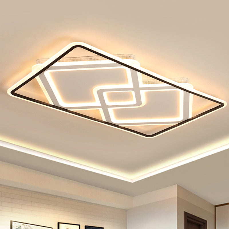 Rectangular Ceiling Mounted Lamp Simplicity Metal LED Living Room Flush Lighting in White/Warm Light, 31.5"/39" Wide Black Warm Clearhalo 'Ceiling Lights' 'Close To Ceiling Lights' 'Close to ceiling' 'Flush mount' Lighting' 245358