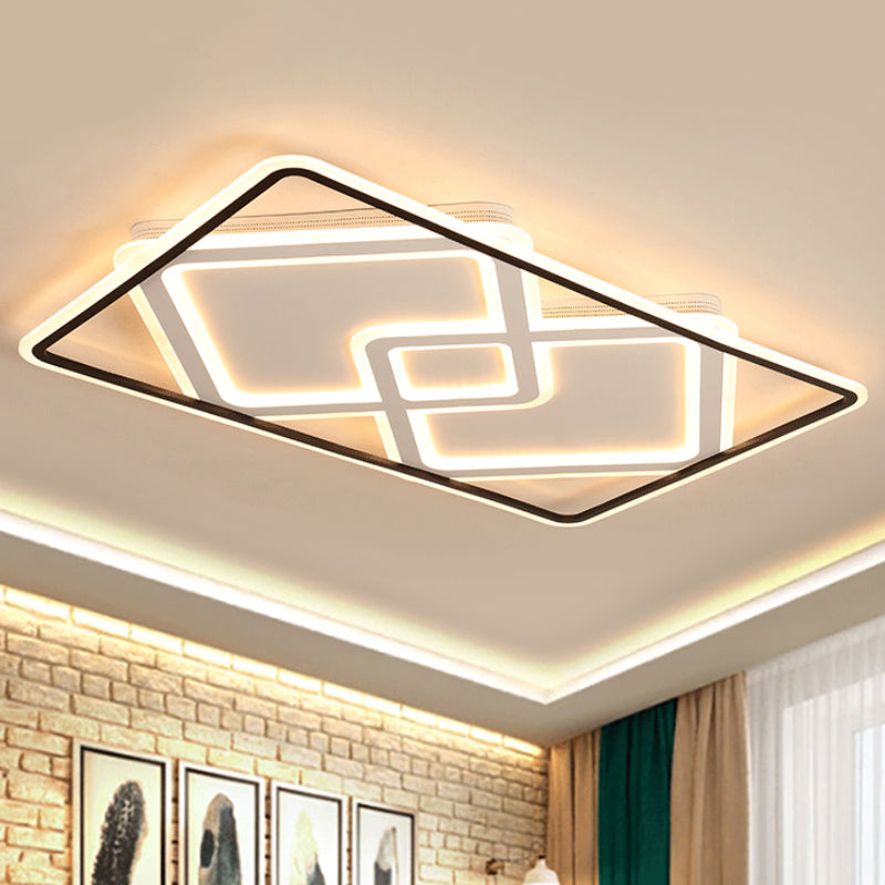 Rectangular Ceiling Mounted Lamp Simplicity Metal LED Living Room Flush Lighting in White/Warm Light, 31.5"/39" Wide Clearhalo 'Ceiling Lights' 'Close To Ceiling Lights' 'Close to ceiling' 'Flush mount' Lighting' 245359