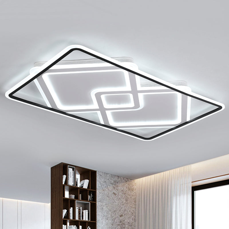 Rectangular Ceiling Mounted Lamp Simplicity Metal LED Living Room Flush Lighting in White/Warm Light, 31.5"/39" Wide Black White Clearhalo 'Ceiling Lights' 'Close To Ceiling Lights' 'Close to ceiling' 'Flush mount' Lighting' 245360