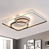 Geometric Metal Ceiling Mounted Lamp Modern LED Black/White Flush Lighting in White/Warm Light, 35.5"/39" Wide