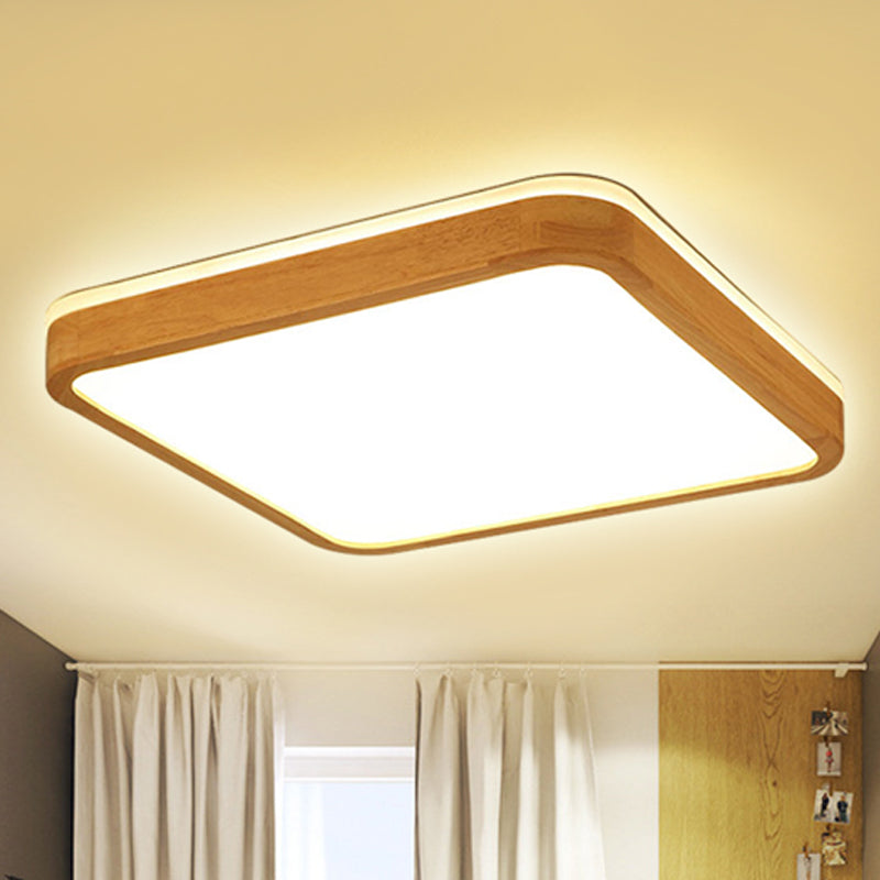 Square/Rectangle Wood Flush Mount Lamp Modern Led 12"/16"/19.5" Wide Beige Flush Mount Ceiling Light Fixture with Frosted Diffuser in Natural Light Clearhalo 'Ceiling Lights' 'Close To Ceiling Lights' 'Close to ceiling' 'Flush mount' Lighting' 245454