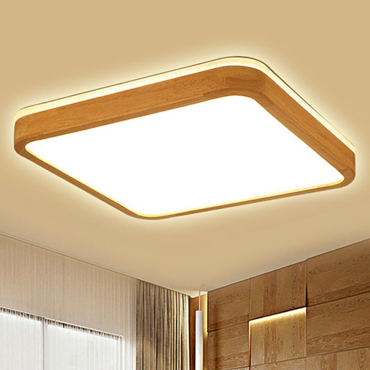 Square/Rectangle Wood Flush Mount Lamp Modern Led 12"/16"/19.5" Wide Beige Flush Mount Ceiling Light Fixture with Frosted Diffuser in Natural Light Clearhalo 'Ceiling Lights' 'Close To Ceiling Lights' 'Close to ceiling' 'Flush mount' Lighting' 245455