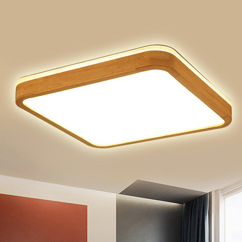 Square/Rectangle Wood Flush Mount Lamp Modern Led 12"/16"/19.5" Wide Beige Flush Mount Ceiling Light Fixture with Frosted Diffuser in Natural Light Clearhalo 'Ceiling Lights' 'Close To Ceiling Lights' 'Close to ceiling' 'Flush mount' Lighting' 245456