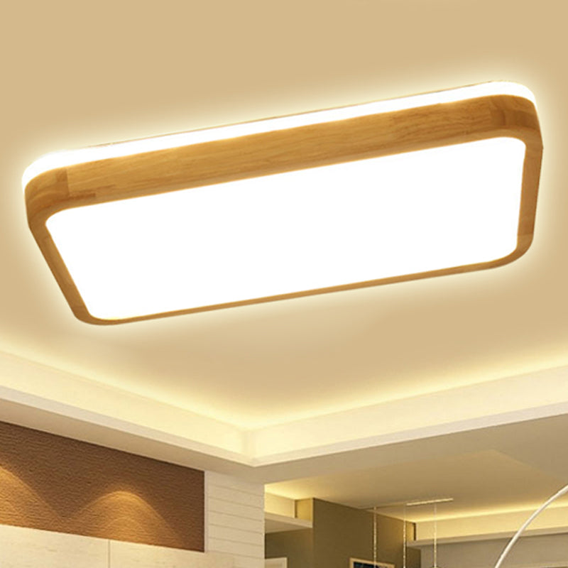 Square/Rectangle Wood Flush Mount Lamp Modern Led 12"/16"/19.5" Wide Beige Flush Mount Ceiling Light Fixture with Frosted Diffuser in Natural Light Clearhalo 'Ceiling Lights' 'Close To Ceiling Lights' 'Close to ceiling' 'Flush mount' Lighting' 245458