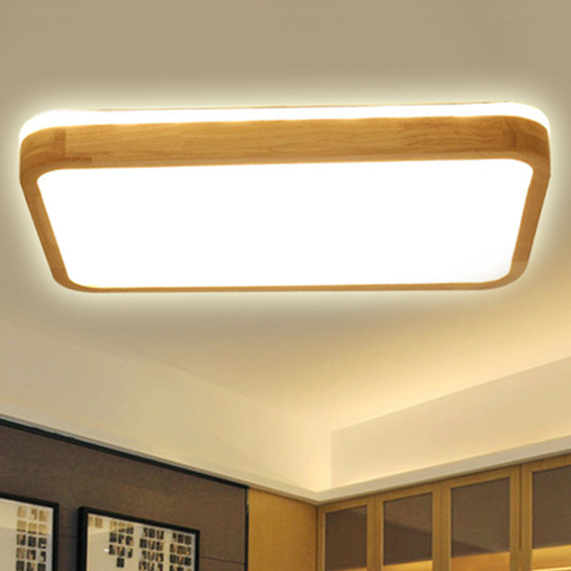 Square/Rectangle Wood Flush Mount Lamp Modern Led 12"/16"/19.5" Wide Beige Flush Mount Ceiling Light Fixture with Frosted Diffuser in Natural Light Clearhalo 'Ceiling Lights' 'Close To Ceiling Lights' 'Close to ceiling' 'Flush mount' Lighting' 245459