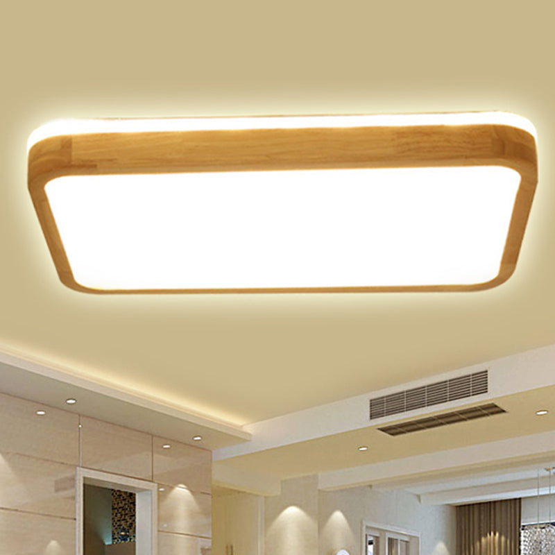 Square/Rectangle Wood Flush Mount Lamp Modern Led 12"/16"/19.5" Wide Beige Flush Mount Ceiling Light Fixture with Frosted Diffuser in Natural Light Clearhalo 'Ceiling Lights' 'Close To Ceiling Lights' 'Close to ceiling' 'Flush mount' Lighting' 245460