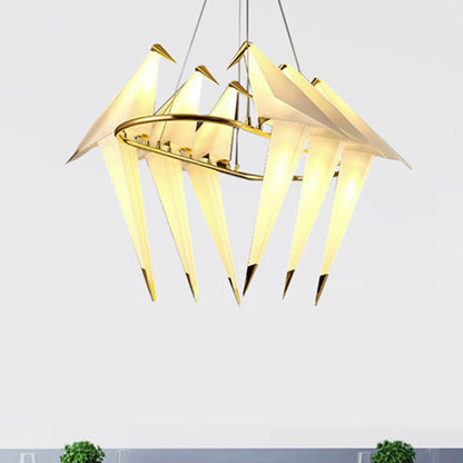 White Bird Shade Chandelier Light Fixture Modernism Style 6-Lights Plastic Hanging Lamp in Gold Finish Gold Clearhalo 'Ceiling Lights' 'Chandeliers' 'Modern Chandeliers' 'Modern' Lighting' 245504