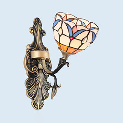 Stained Glass Wall Lighting with Baroque/Flower/Gem/Magnolia Pattern Tiffany 1 Light Indoor Sconce Light in Blue Clearhalo 'Industrial' 'Middle century wall lights' 'Tiffany wall lights' 'Tiffany' 'Wall Lamps & Sconces' 'Wall Lights' Lighting' 24555