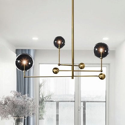 Globe Chandelier Lighting Post Modern Clear Glass 3 Lights Black/Gold Hanging Pendant Light Gold Clearhalo 'Ceiling Lights' 'Chandeliers' 'Modern Chandeliers' 'Modern' Lighting' 245593
