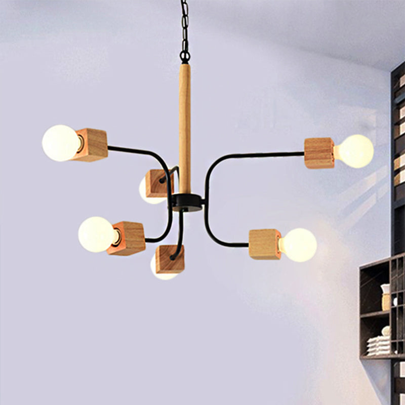 White/Black Curved Arm Pendant Chandelier Modernist Multi Lights Wood Hanging Lamp Fixture with Chain Clearhalo 'Carpenter Chandeliers' 'Ceiling Lights' 'Chandeliers' 'Industrial' 'Modern Chandeliers' 'Modern' Lighting' 245772