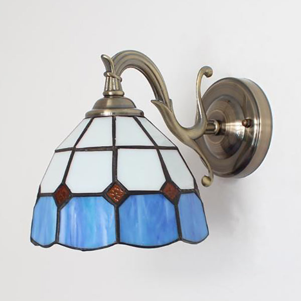 Stained Glass Wall Lighting Tiffany Rustic 1 Light Wall Mount Light in Brown/Blue/Beige/Blue-White for Bedroom Clearhalo 'Industrial' 'Middle century wall lights' 'Tiffany wall lights' 'Tiffany' 'Wall Lamps & Sconces' 'Wall Lights' Lighting' 24581