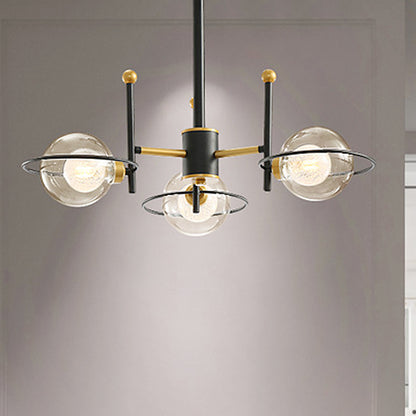 Sputnik Metal Chandelier Light Modern 3/6 Lights Black Led Hanging Ceiling Light Fixture with Clear Glass Ball Shade 3 Black Clearhalo 'Ceiling Lights' 'Chandeliers' 'Modern Chandeliers' 'Modern' Lighting' 245820
