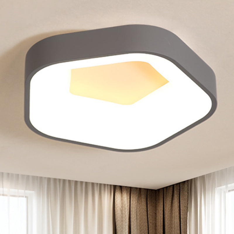 Pentagon Acrylic Ceiling Light Fixture Nordic LED Grey Flushmount Lighting in White/Warm/Natural Light Clearhalo 'Ceiling Lights' 'Close To Ceiling Lights' 'Close to ceiling' 'Flush mount' Lighting' 245829