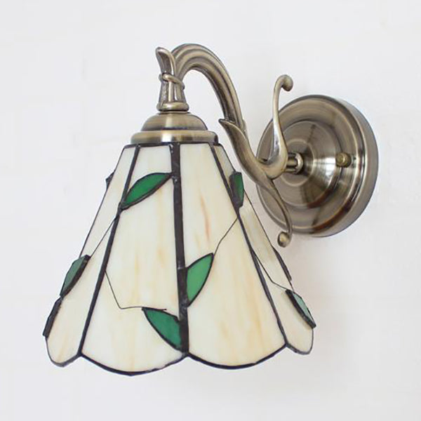 Stained Glass Wall Lighting Tiffany Rustic 1 Light Wall Mount Light in Brown/Blue/Beige/Blue-White for Bedroom Clearhalo 'Industrial' 'Middle century wall lights' 'Tiffany wall lights' 'Tiffany' 'Wall Lamps & Sconces' 'Wall Lights' Lighting' 24583