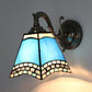 Stained Glass Wall Lighting Tiffany Rustic 1 Light Wall Mount Light in Brown/Blue/Beige/Blue-White for Bedroom Blue Clearhalo 'Industrial' 'Middle century wall lights' 'Tiffany wall lights' 'Tiffany' 'Wall Lamps & Sconces' 'Wall Lights' Lighting' 24584