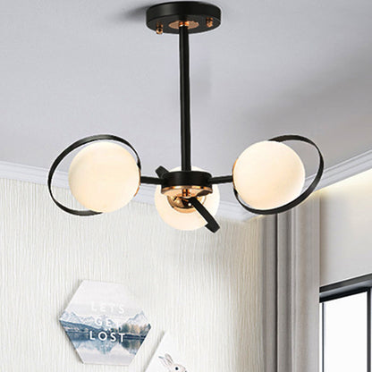 Ball White Glass Chandelier Lighting with Radial Design Modernist 3/6 Lights Black Hanging Ceiling Lamp Fixture 3 Black Clearhalo 'Ceiling Lights' 'Chandeliers' 'Close To Ceiling Lights' 'Close to ceiling' 'Glass shade' 'Glass' 'Semi-flushmount' Lighting' 245849