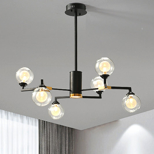 Clear Glass Sphere Chandelier Lighting with Radial Design Contemporary 6/8/10 Lights Led Hanging Light Kit in Black Clearhalo 'Ceiling Lights' 'Chandeliers' 'Close To Ceiling Lights' 'Glass shade' 'Glass' 'Modern Chandeliers' 'Modern' 'Pendant Lights' Lighting' 245858