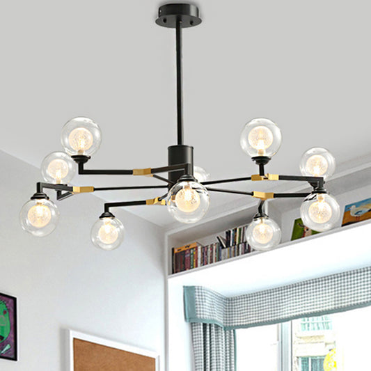 Clear Glass Sphere Chandelier Lighting with Radial Design Contemporary 6/8/10 Lights Led Hanging Light Kit in Black 10 Black Clearhalo 'Ceiling Lights' 'Chandeliers' 'Close To Ceiling Lights' 'Glass shade' 'Glass' 'Modern Chandeliers' 'Modern' 'Pendant Lights' Lighting' 245861