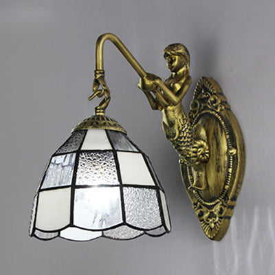 Baroque Grid Patterned Sconce Lighting 1 Head White/Blue Glass Wall Mounted Light Fixture for Hallway Clearhalo 'Industrial' 'Middle century wall lights' 'Tiffany wall lights' 'Tiffany' 'Wall Lamps & Sconces' 'Wall Lights' Lighting' 24595