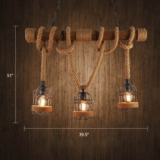 3-Light Bamboo Hanging Lamp Country Style Linear Restaurant Island Light with Hemp Rope Clearhalo 'Ceiling Lights' 'Island Lights' Lighting' 2459836