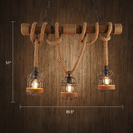 3-Light Bamboo Hanging Lamp Country Style Linear Restaurant Island Light with Hemp Rope Clearhalo 'Ceiling Lights' 'Island Lights' Lighting' 2459836